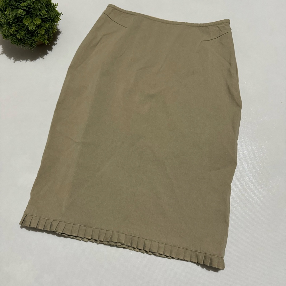 Express Tan Khaki Pleated Ruffle Pencil Skirt Women’s Size 2